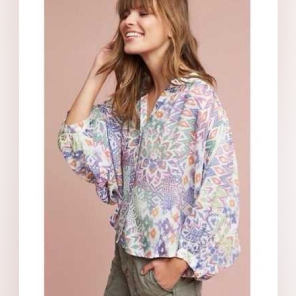 Maeve Tops - Anthropologie Maeve Brynna Buttondown Blouse, Size  Large